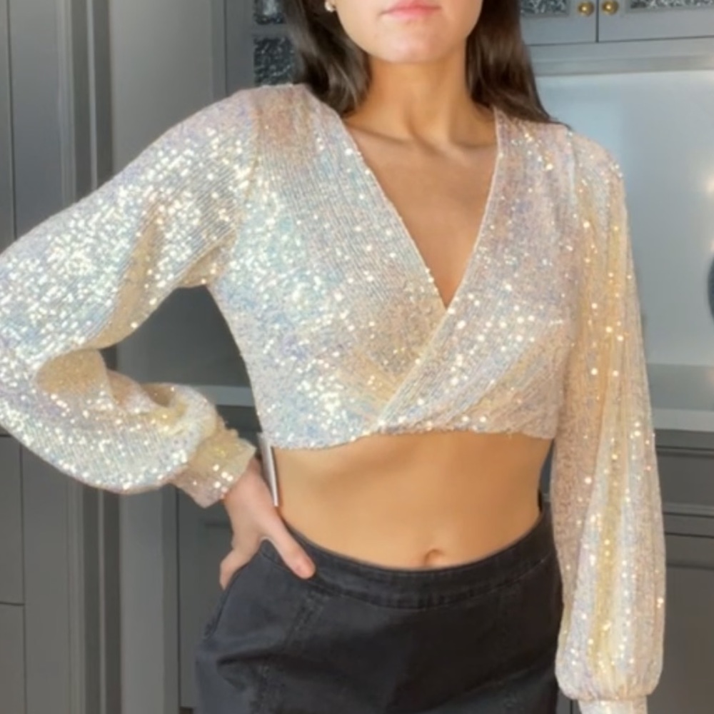 🆕Sequin Surplus Crop Top w/ Open Back & Ties